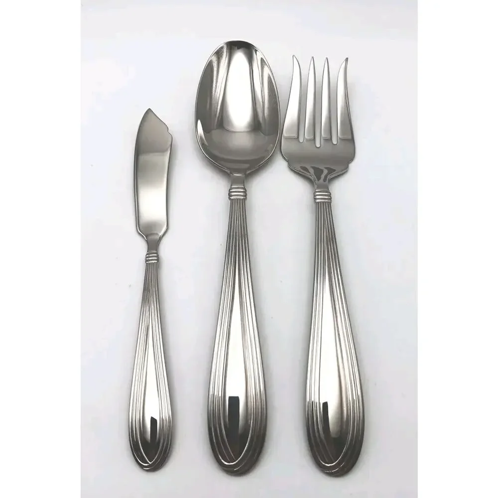 Lenox Key West 3pc Server Hostess Set 18/10 Stainless Glossy Flatware Korea NOS